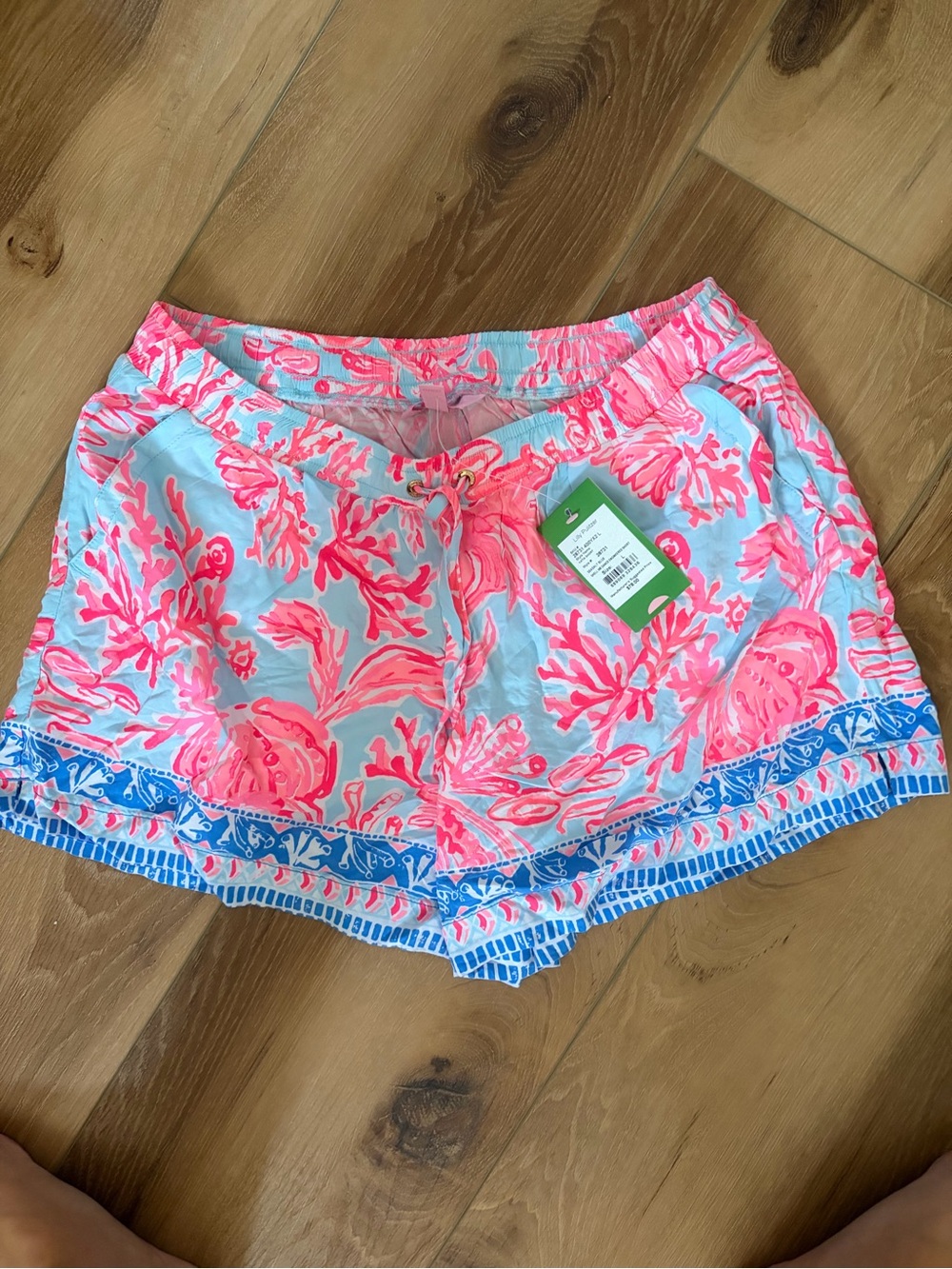 Lilly Pulitzer Coral Pink & Sky Blue Printed Athletic Shorts